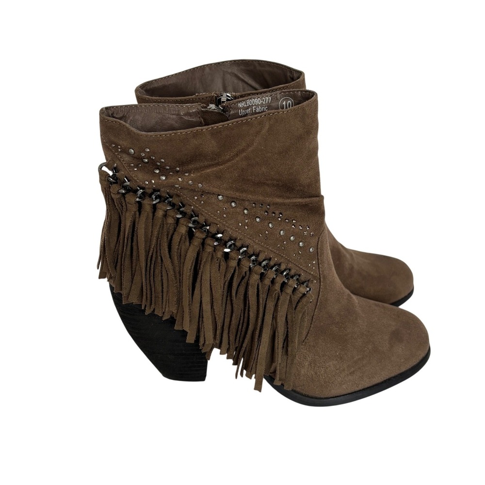 Not Rated Brown Fringe Studded‎ Ankle Boots Boho Western Booties Size 10